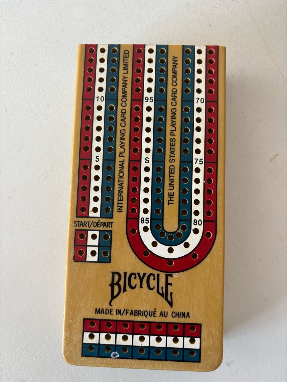 BICYCLE FOLDING CRIBBAGE BOARD 12” 3 TRACK WITH PEGS